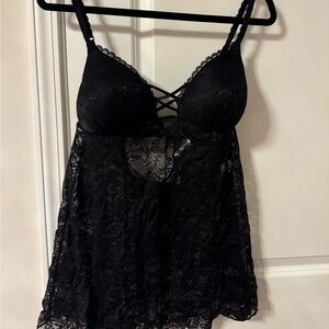 Black lace nightwear with thong